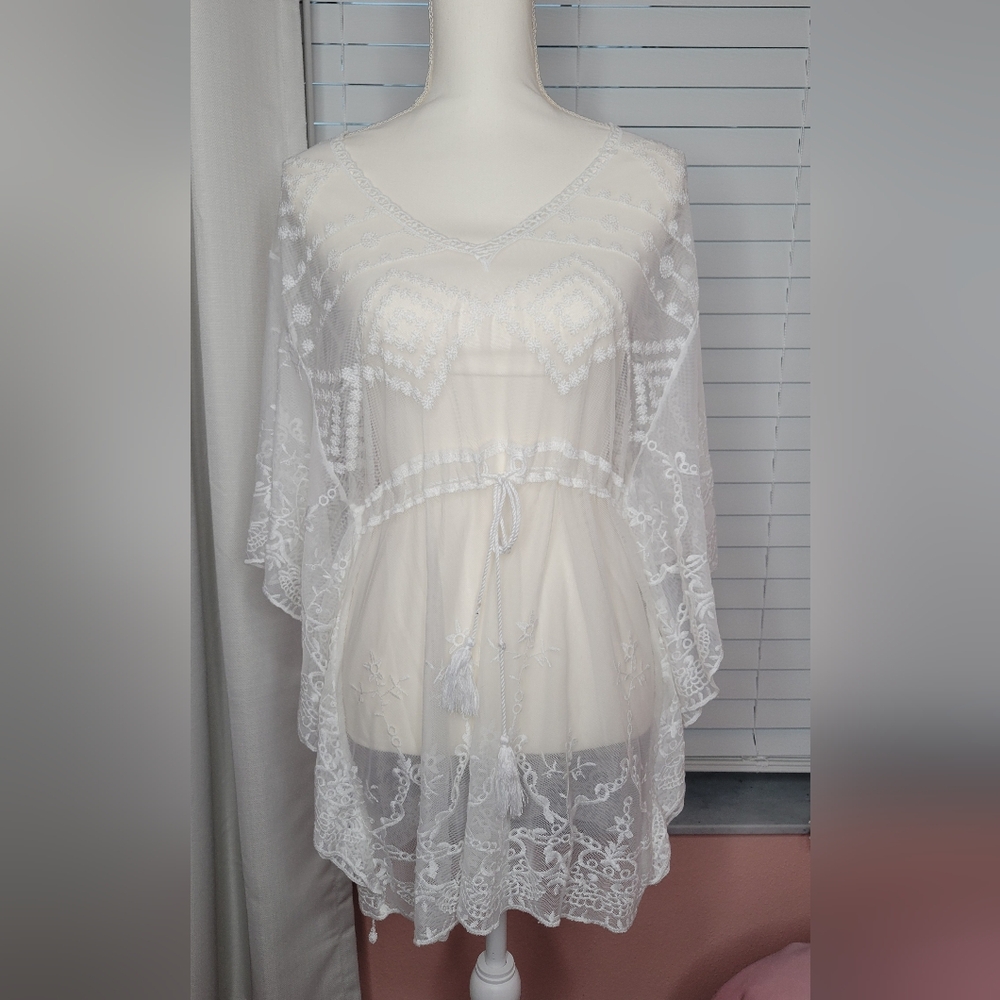 Elegant White Lace Swim Coverup